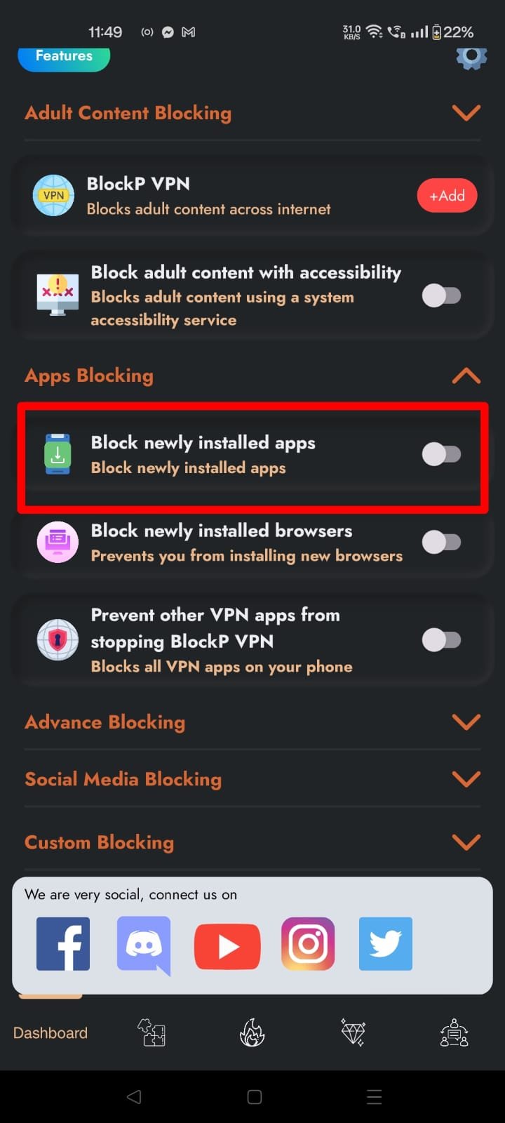 block newly installed apps