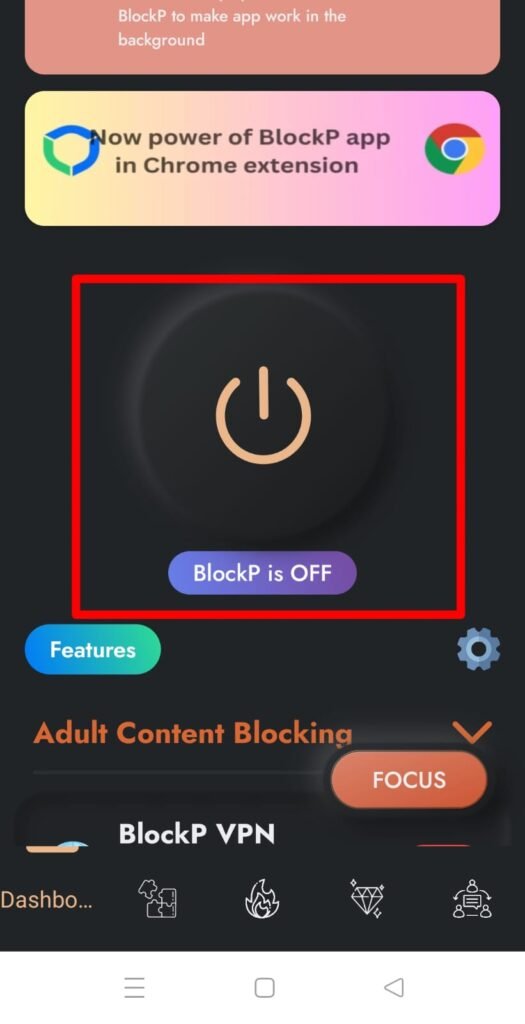 on blockp button