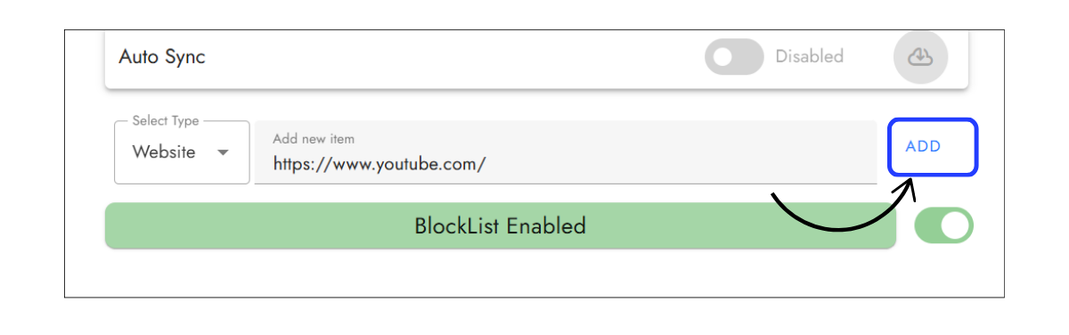 Step 3 – Click on the "blacklist" section and add the YouTube link.